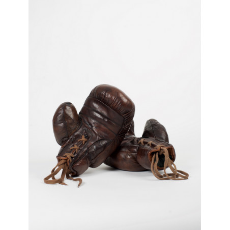 gants de boxe vintage en cuir marron