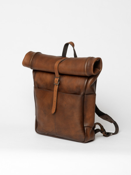sac à dos rolltop vintage en cuir marron
