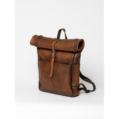 leather rolltop backpack brown