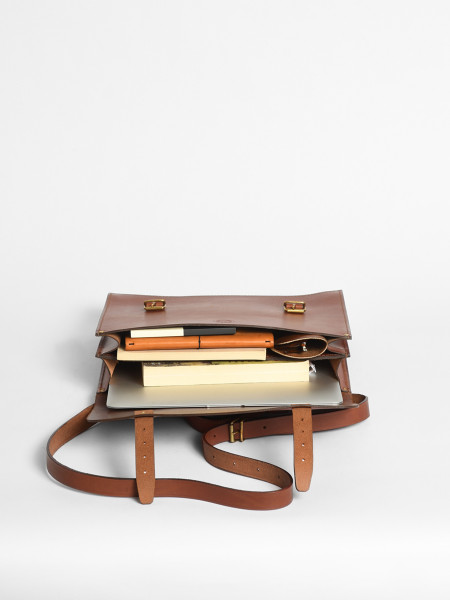 extendable leather satchel brown