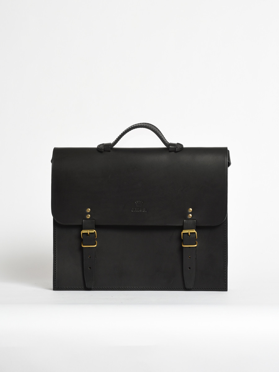 extendable leather satchel black