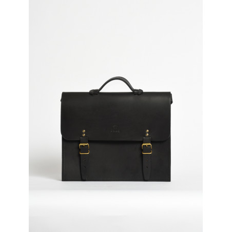 extendable leather satchel black