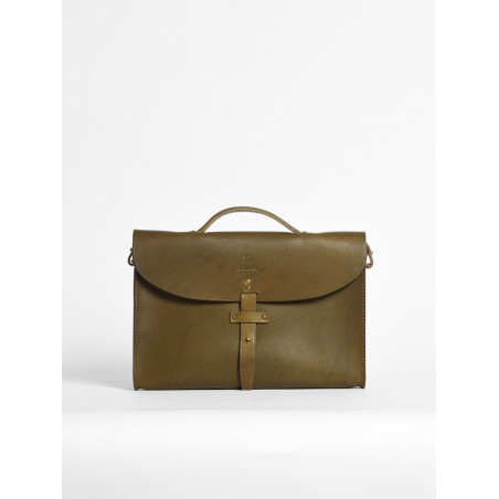 leather briefcase olive green