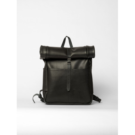 leather rolltop backpack black