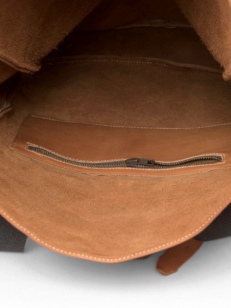 leather rolltop backpack cognac