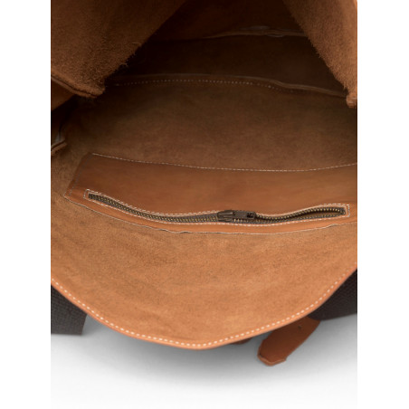 leather rolltop backpack cognac