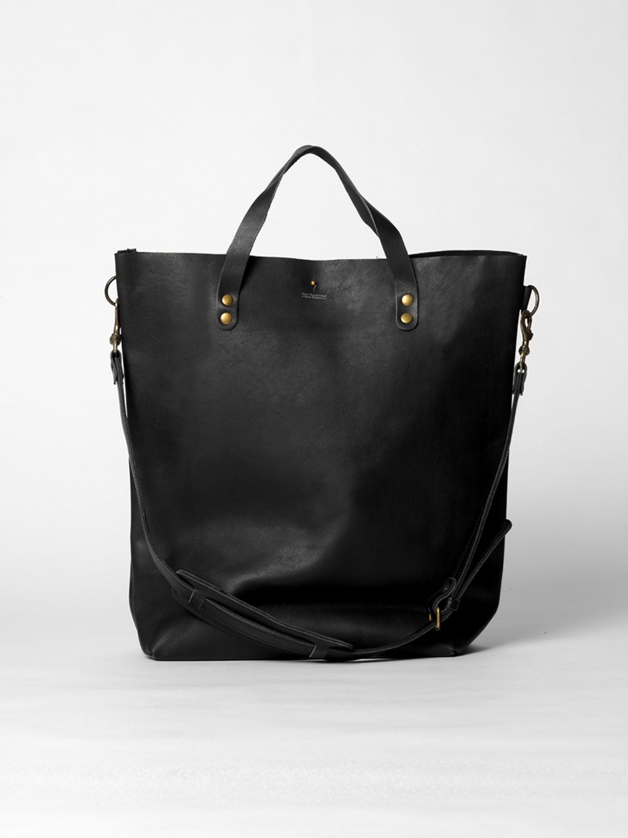 large leather tote bag black