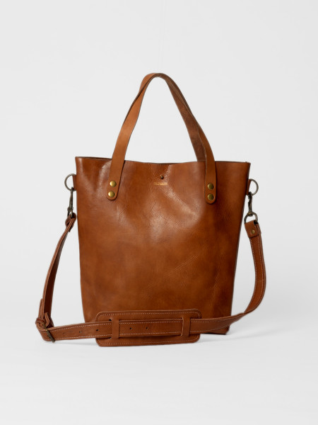 small leather tote bag cognac