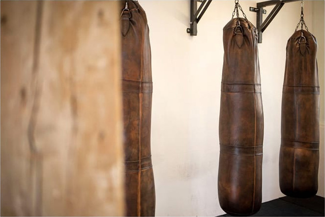 vintage leather punching bag kickboxing